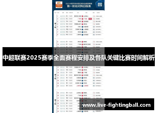 中超联赛2025赛季全面赛程安排及各队关键比赛时间解析